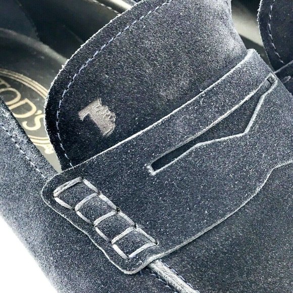 $645 TODS Mens Suede Penny Loafers Navy Blue Slip - Picture 5 of 12